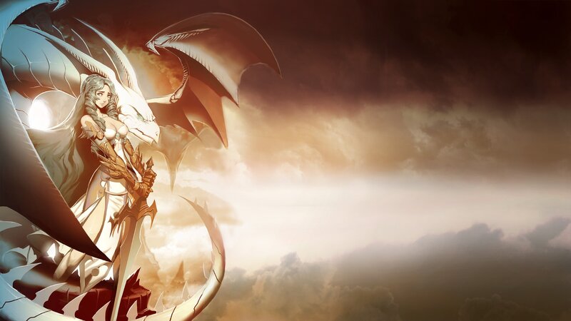 Woman with Dragon — White, Dramatic, Sunset