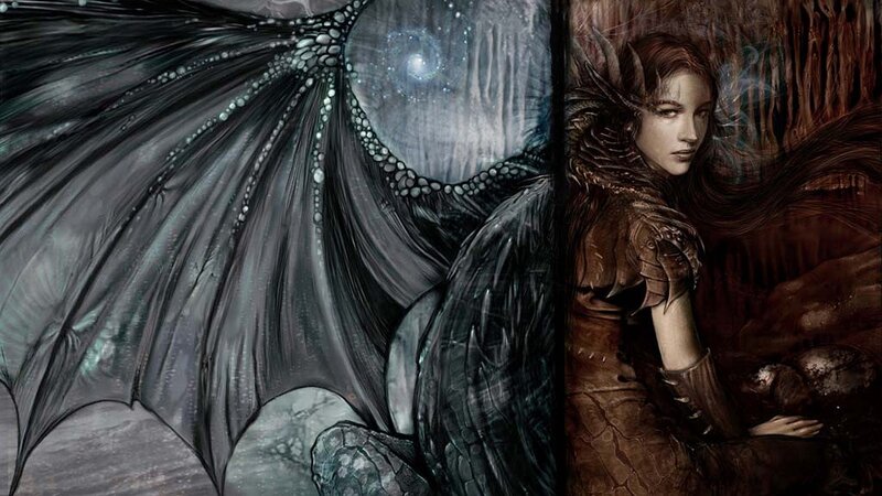Woman with Dragon Wings — Black, Dramatic, Night