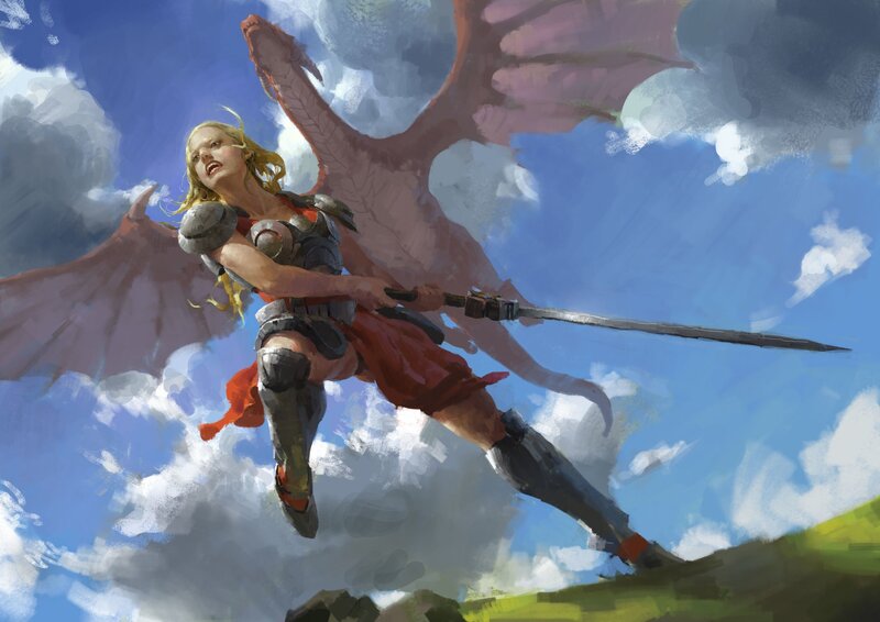 Woman with Dragon Wings — Blue, Dramatic, Afternoon