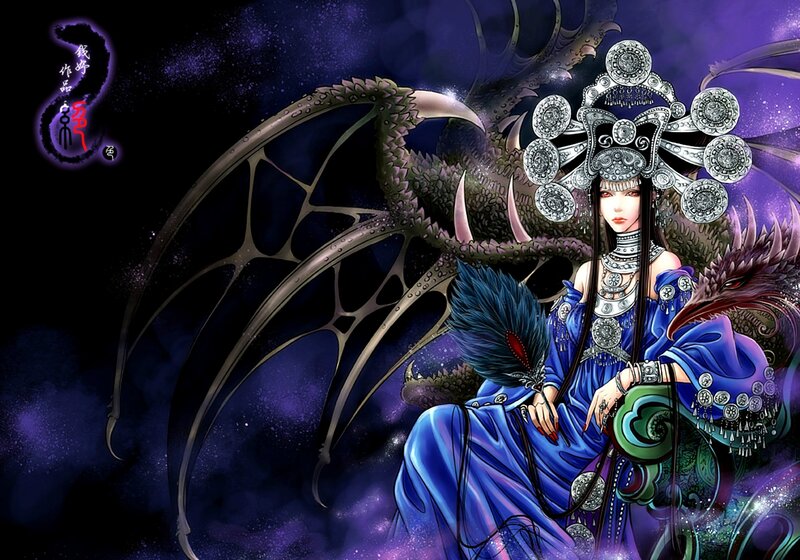 Woman with Dragon Wings — Blue, Dramatic