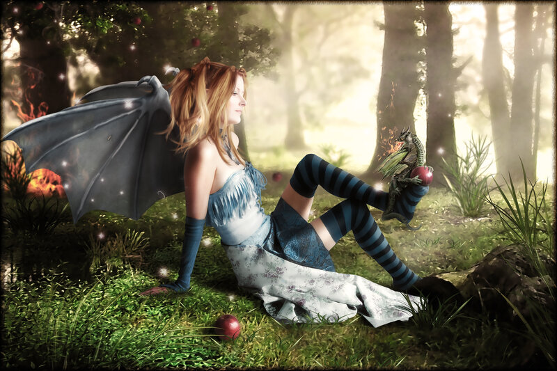 Woman with Dragon Wings — Green, Serene