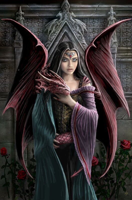 Woman with Dragon Wings — Purple, Dramatic, Digital Art, Castle