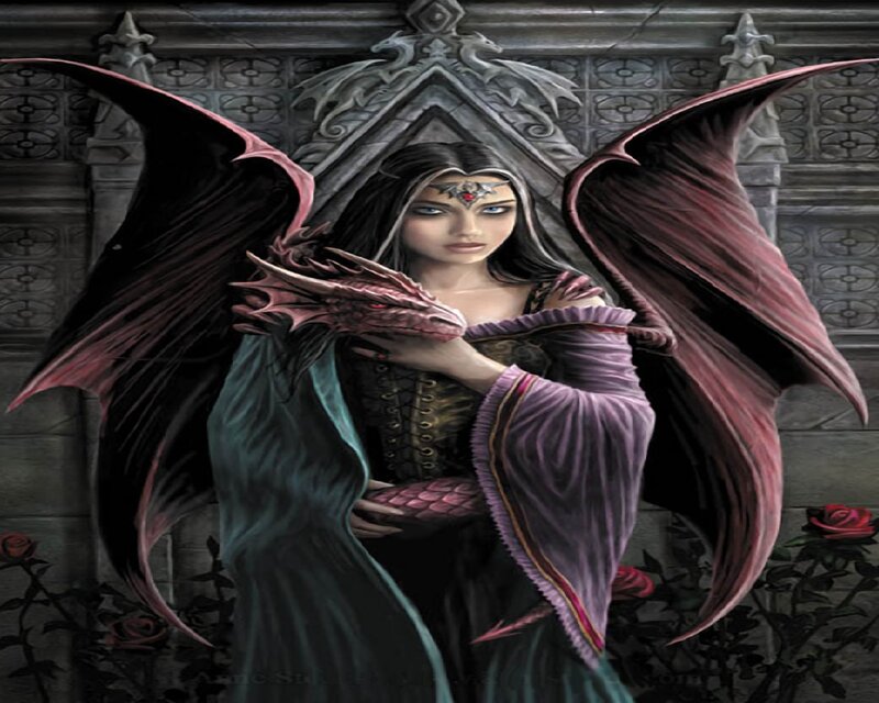 Woman with Dragon Wings — Purple, Dramatic, Digital Art