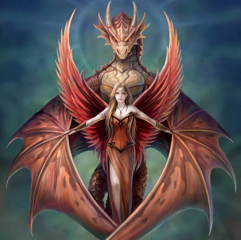 Woman with Dragon Wings — Red, Dramatic, Digital Art