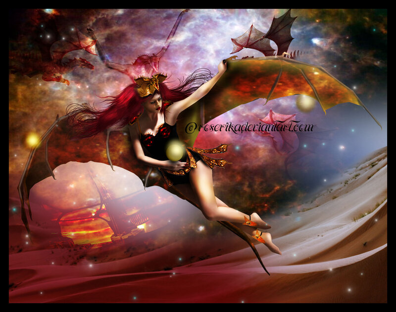 Woman with Dragon Wings — Red, Dramatic, Night