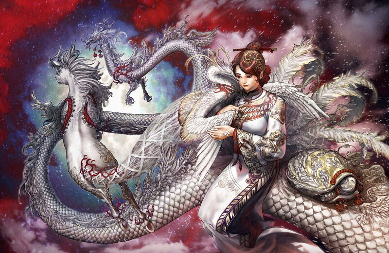Woman with Dragon Wings — White
