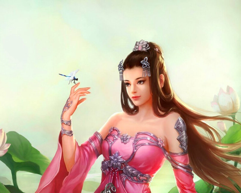 Woman with Dragonfly — Pink