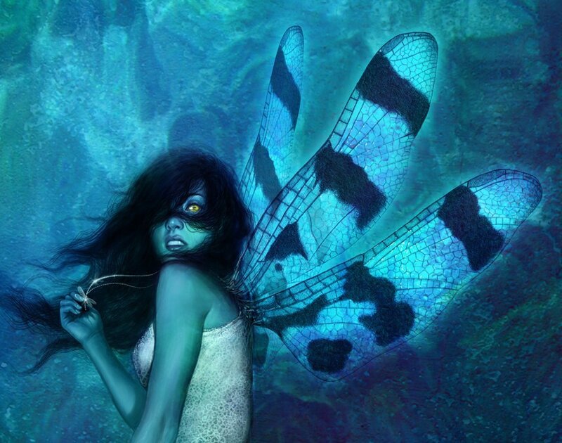 Woman with Dragonfly Wings — Blue