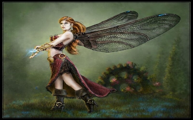 Woman with Dragonfly Wings — Green, Dramatic