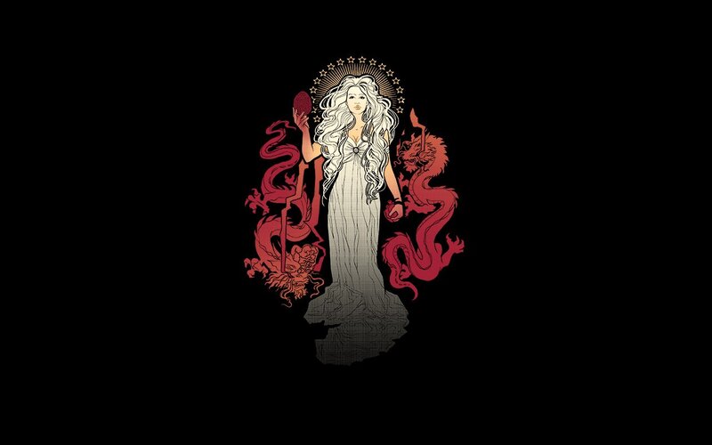 woman with dragons and halo