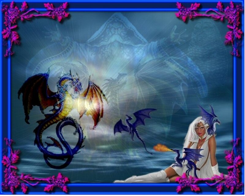 Woman with Dragons — Blue, Dramatic