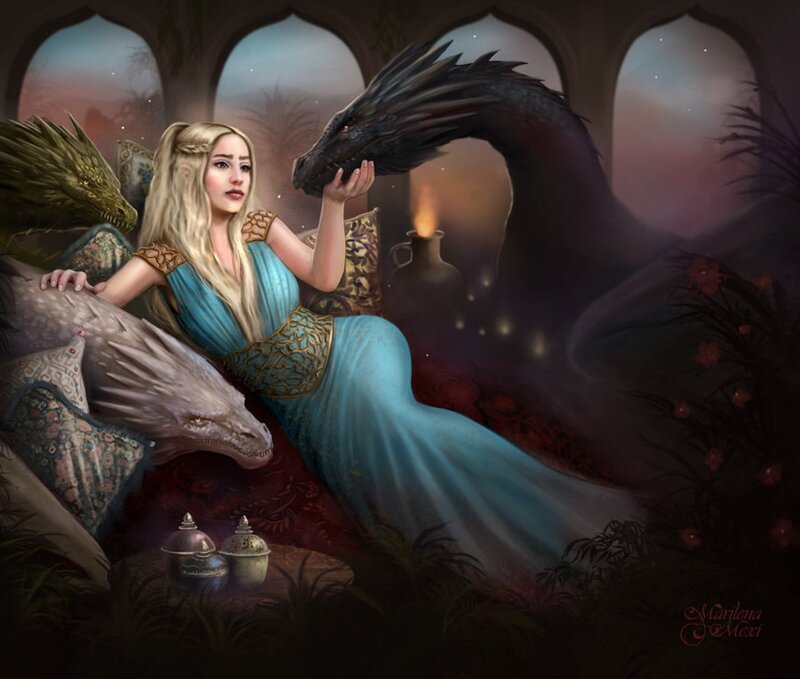 Woman with Dragons — Blue, Serene