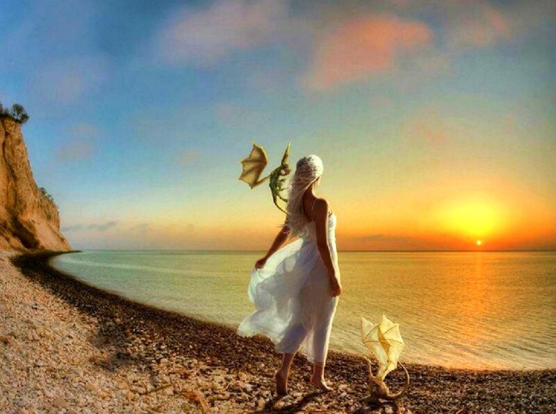Woman with Dragons on Beach