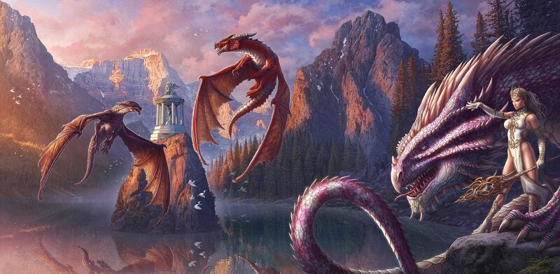 Woman with Dragons — Purple, Dramatic