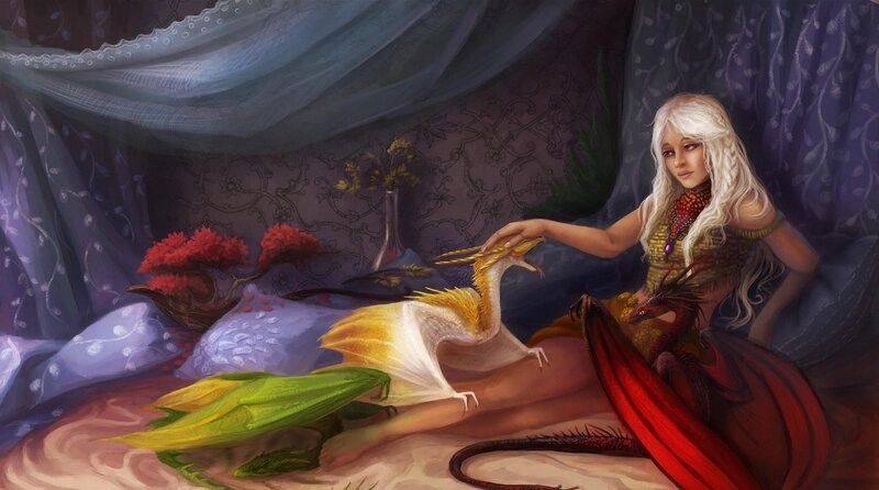 Woman with Dragons — Purple, Serene