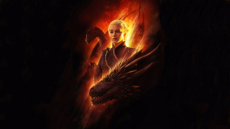 Woman with Dragons — Red, Dramatic
