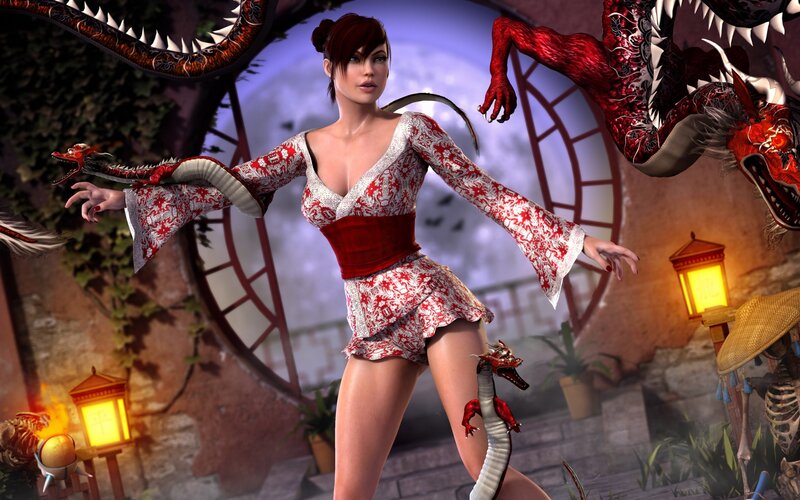 Woman with Dragons — Red