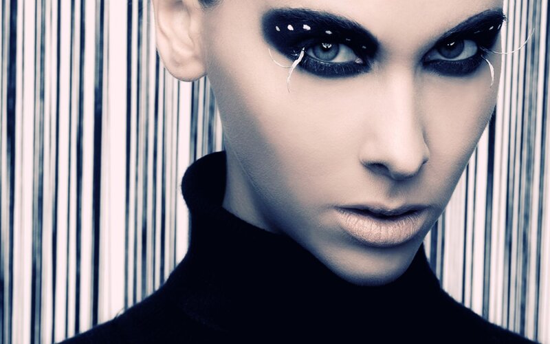 woman with dramatic eye makeup