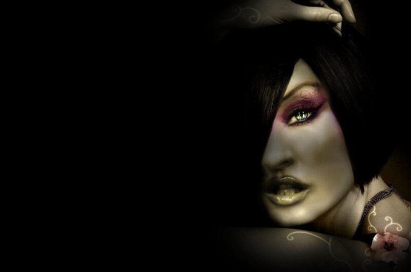 Woman with Dramatic Makeup — Black, Digital Art