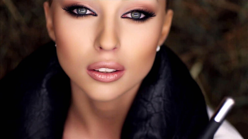 Woman with Dramatic Makeup — Black, Photograph, Black Jacket