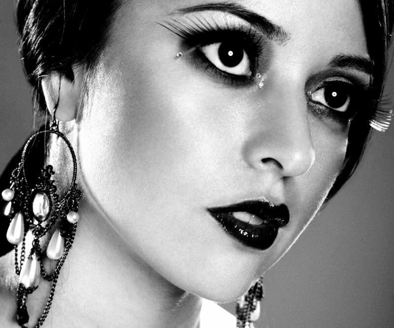 Woman with Dramatic Makeup — Black, Photograph, Earrings