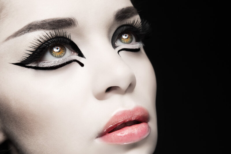 Woman with Dramatic Makeup — Black, Photograph, Eyes, Eyelashes, Lipstick