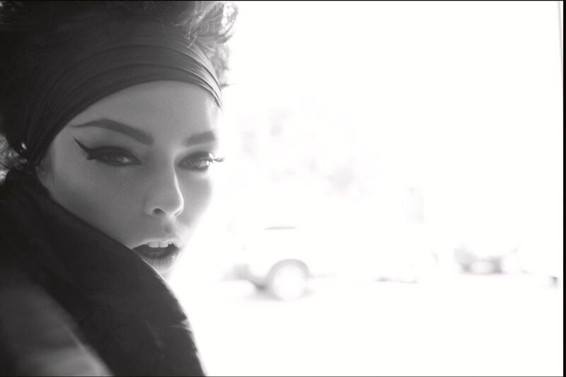 Woman with Dramatic Makeup — Black, Photograph, Headband, Coat