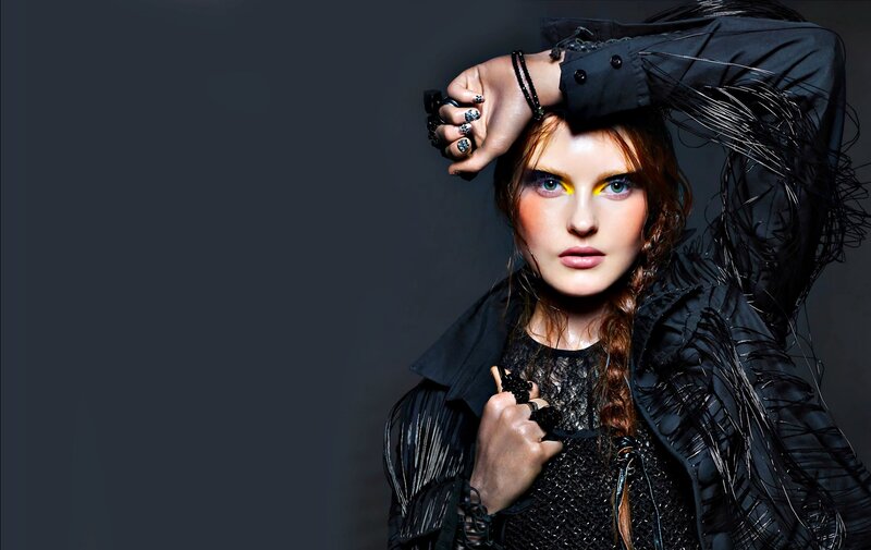 Woman with Dramatic Makeup — Black, Photograph, Jacket