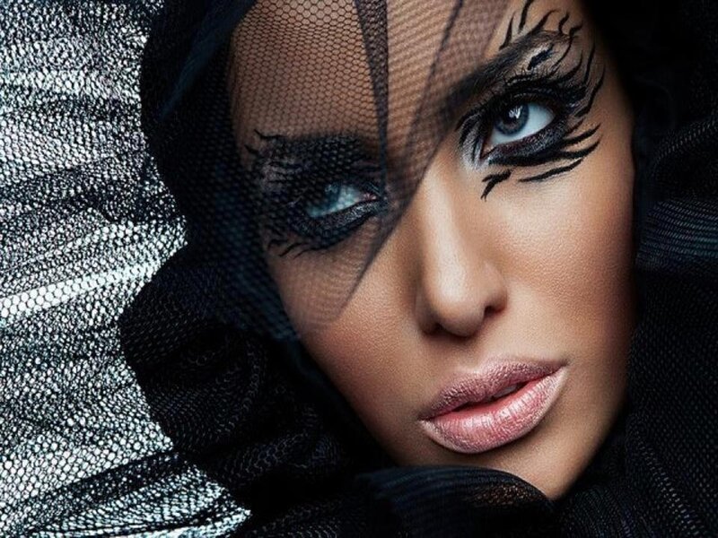 Woman with Dramatic Makeup — Black, Photograph, Veil, Eye Makeup