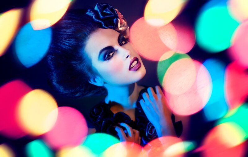 Woman with Dramatic Makeup — Blue, Night