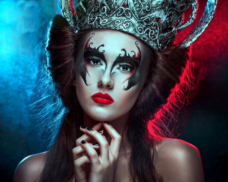 Woman with Dramatic Makeup — Blue, Photograph, Crown