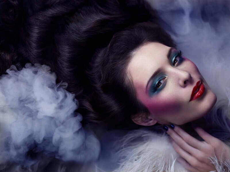 Woman with Dramatic Makeup — Blue, Photograph, Smoke