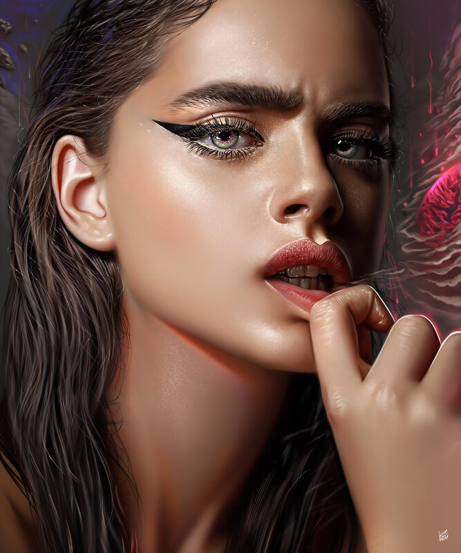 Woman with Dramatic Makeup — Brown, Digital Art, Dramatic Lighting