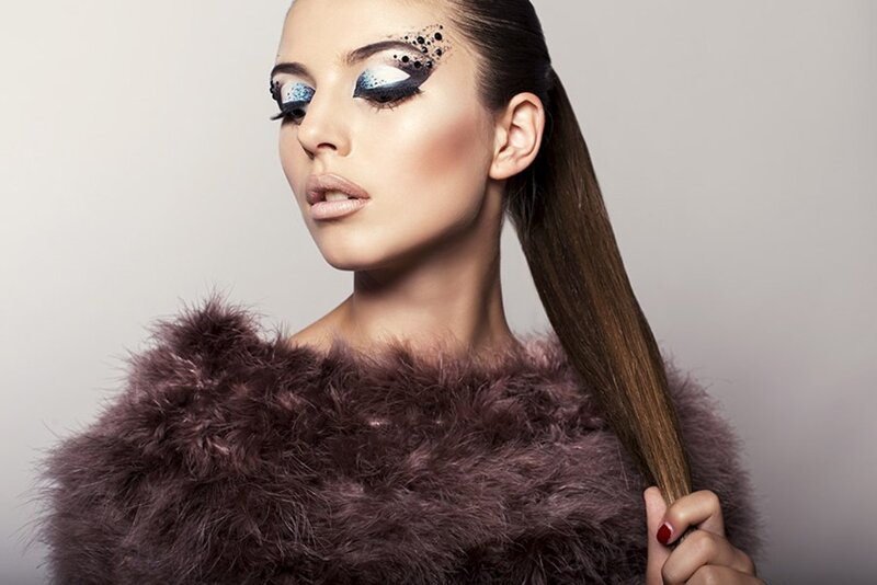 Woman with Dramatic Makeup — Brown, Photograph, Fur Coat