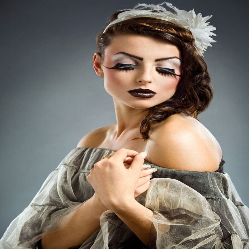 Woman with Dramatic Makeup — Gray, Photograph