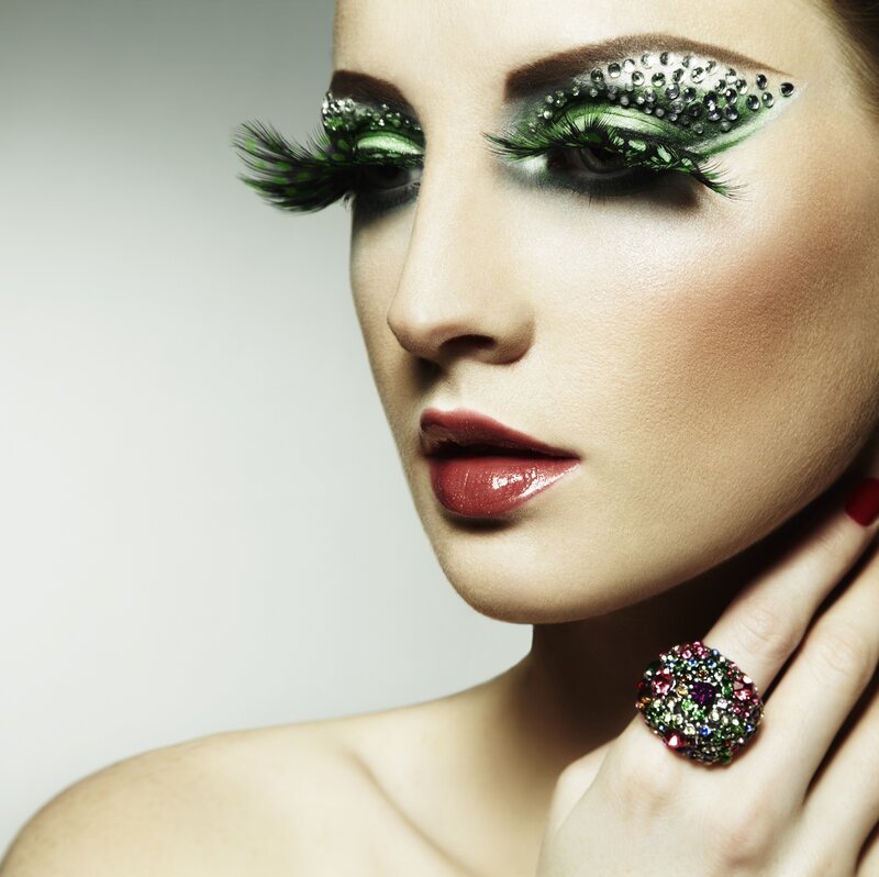 Woman with Dramatic Makeup — Green, Photograph