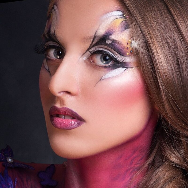 Woman with Dramatic Makeup — Pink, Photograph, Eyelashes