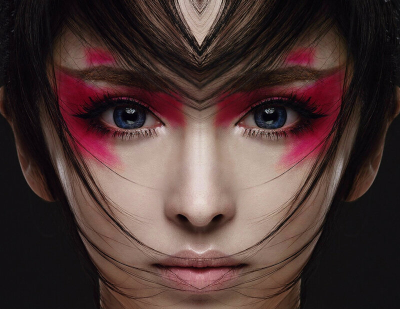 Woman with Dramatic Makeup — Pink, Photograph, Eyes