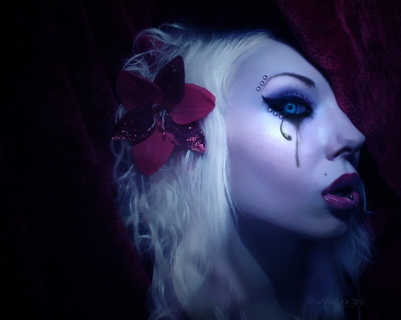 Woman with Dramatic Makeup — Purple, Night