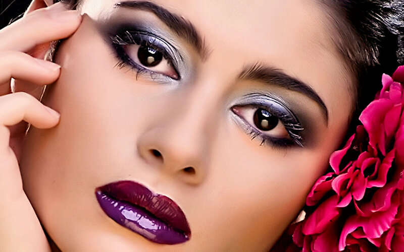Woman with Dramatic Makeup — Purple, Photograph, Flower