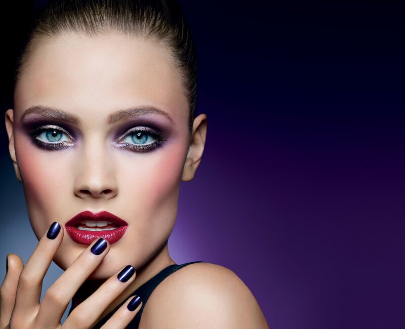 Woman with Dramatic Makeup — Purple, Photograph, Nails