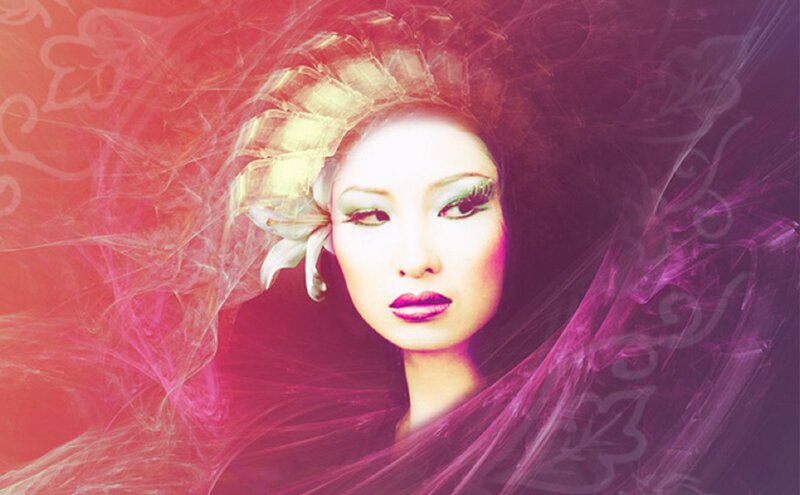 Woman with Dramatic Makeup — Red, Digital Art, Flower