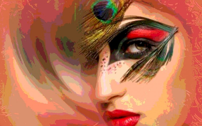 Woman with Dramatic Makeup — Red, Digital Art