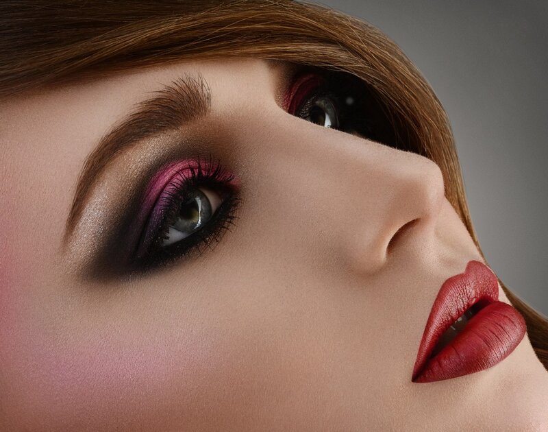 Woman with Dramatic Makeup — Red, Photograph, Eyes