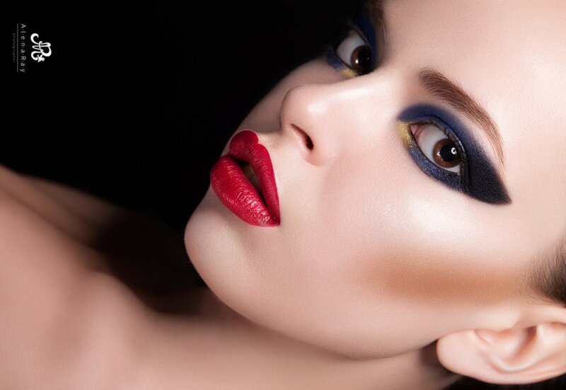 Woman with Dramatic Makeup — Red, Photograph, Red Lipstick