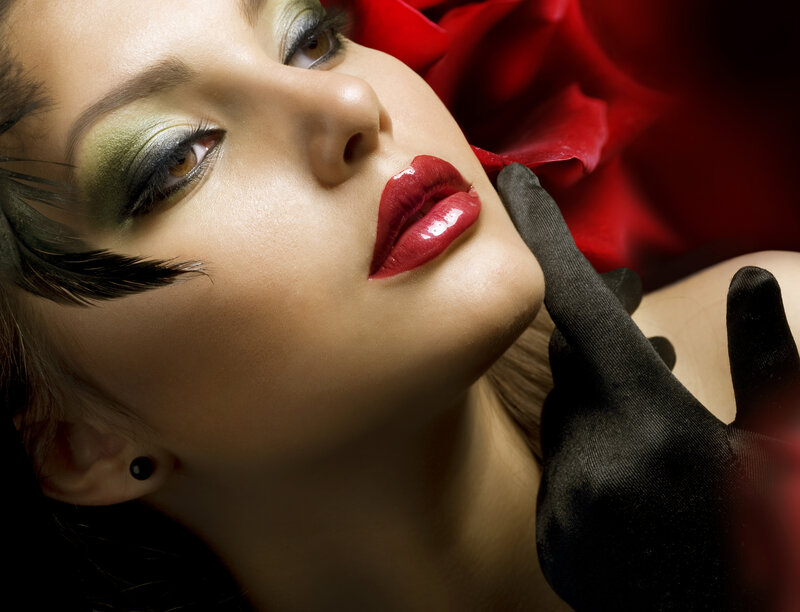Woman with Dramatic Makeup — Red, Photograph