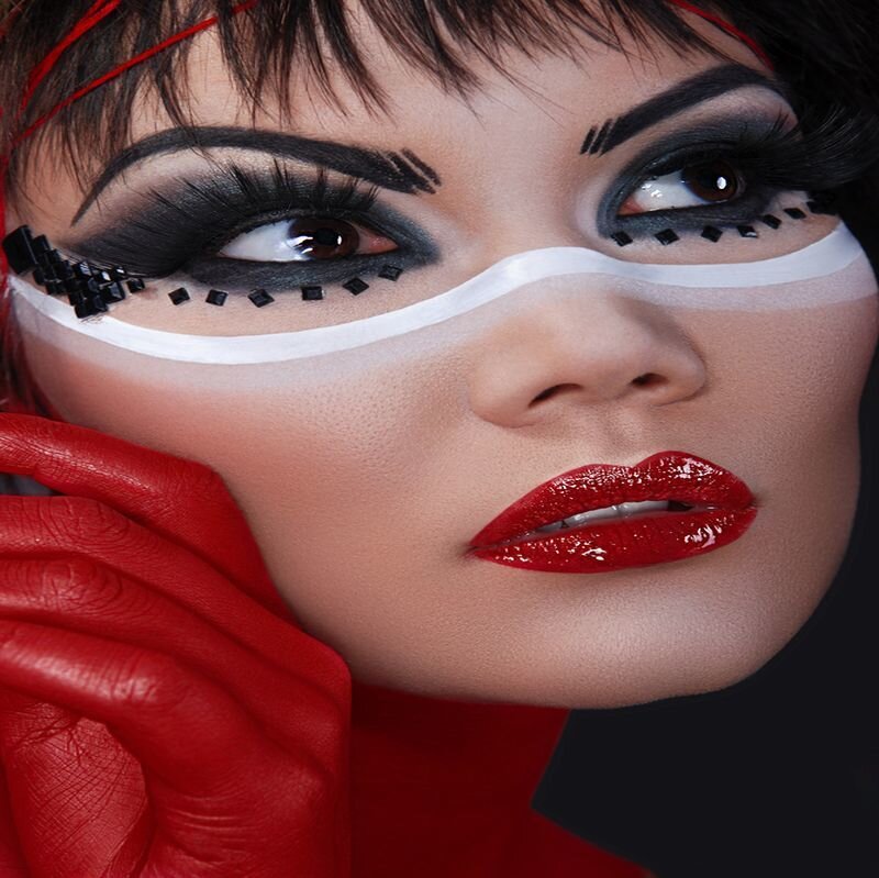 Woman with Dramatic Makeup — Red