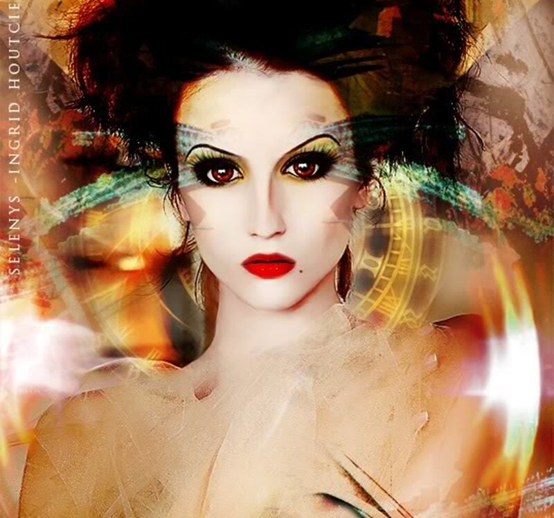 Woman with Dramatic Makeup — White, Digital Art, Fire