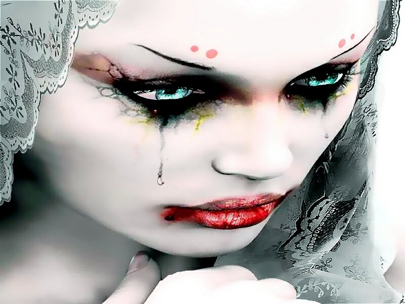 Woman with Dramatic Makeup — White, Digital Art