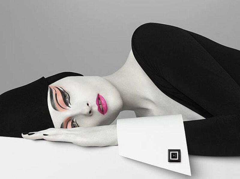 Woman with Dramatic Makeup — White, Photograph, Cufflink